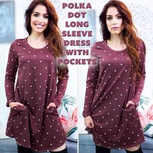 Polka Dot Long Sleeve Dress with Pockets